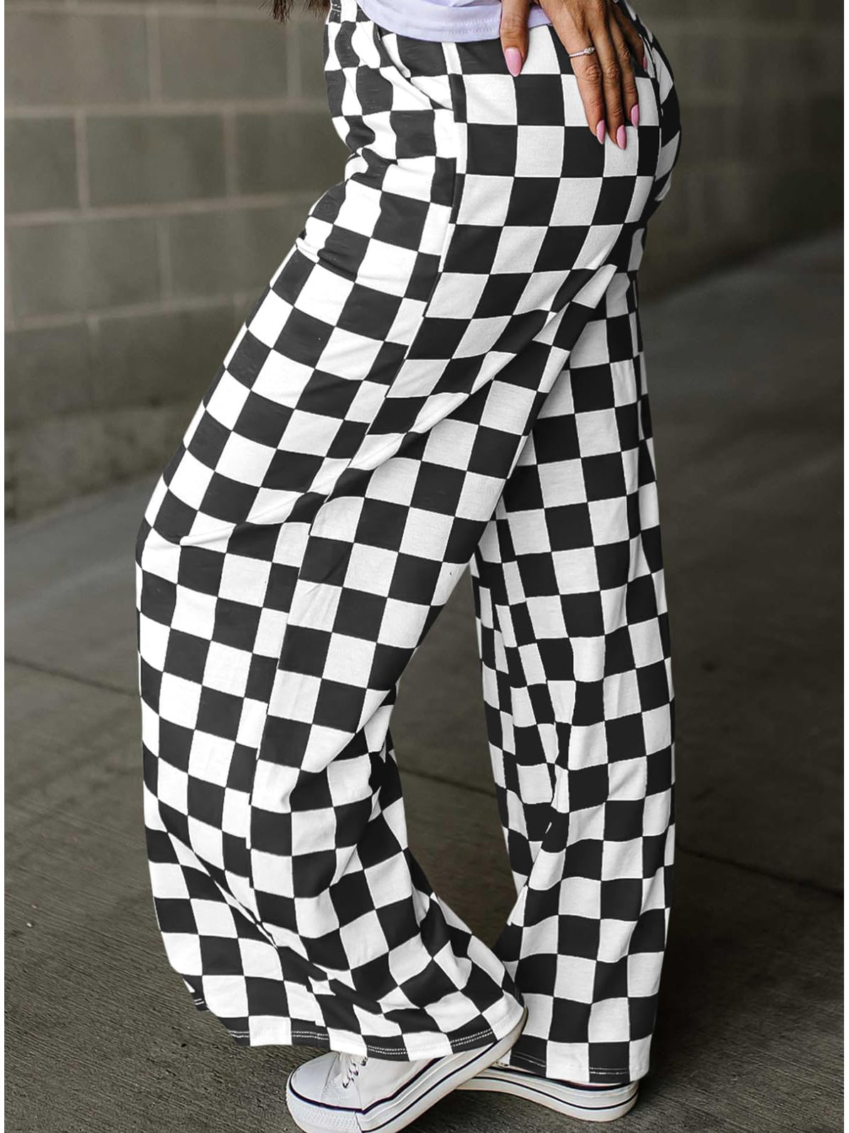 Checkered Print High-Waisted Wide-Leg Pants