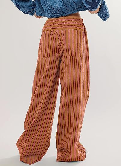 Drawstring Striped Wide-Leg Casual Pants