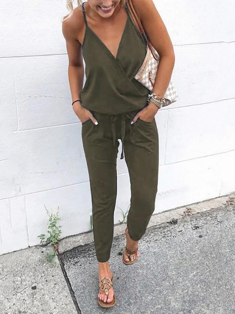 Bellevoga Lace-Up Backless Camisole Jumpsuit