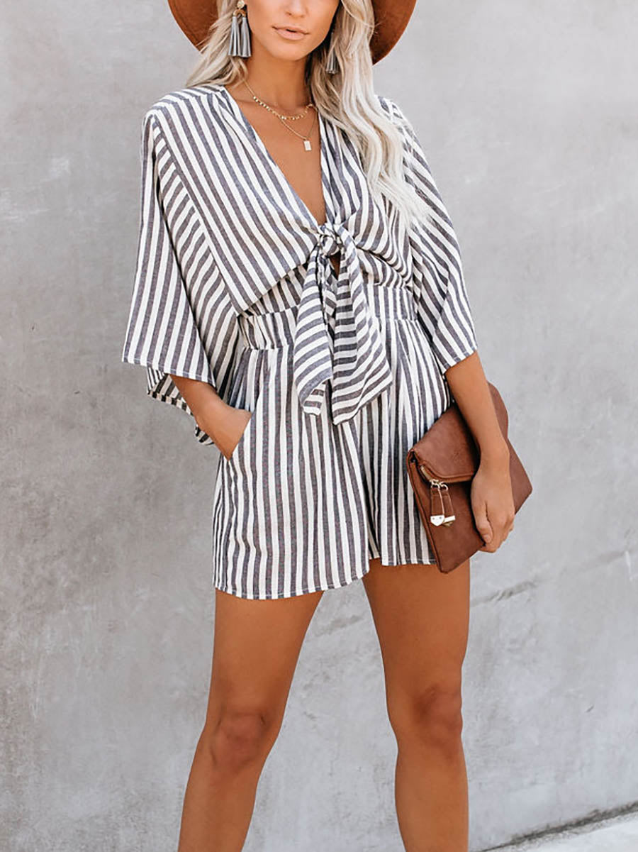 Bellevoga Wind In My Sails Cotton Pocketed Tie Romper