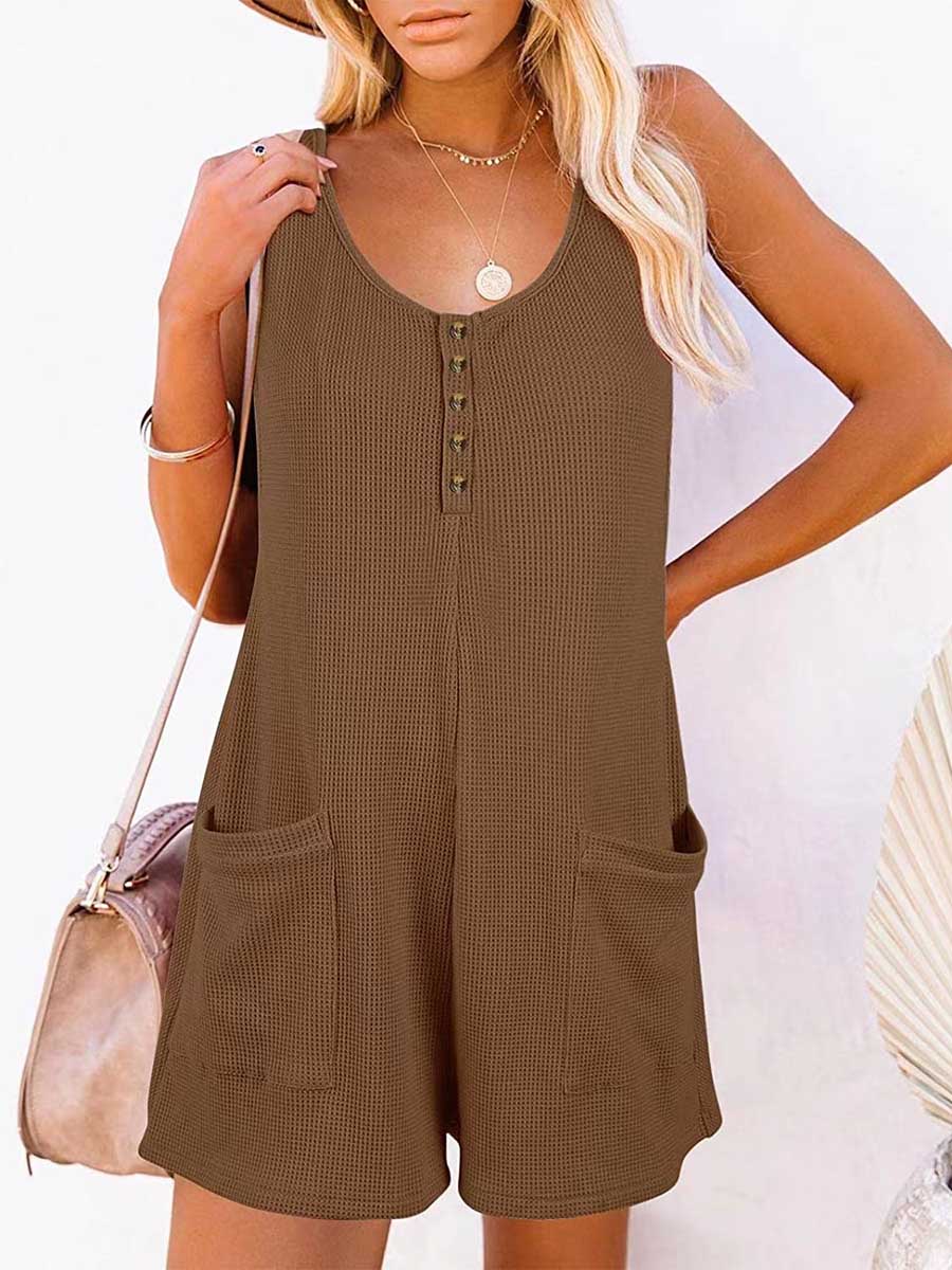 Bellevoga Casual Button Pocket Vest Jumpsuit