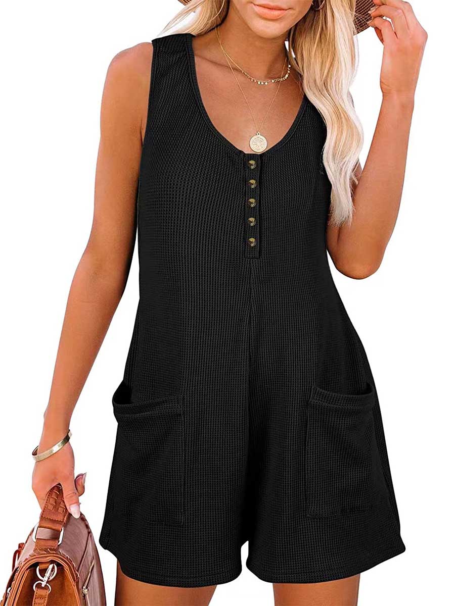 Bellevoga Casual Button Pocket Vest Jumpsuit