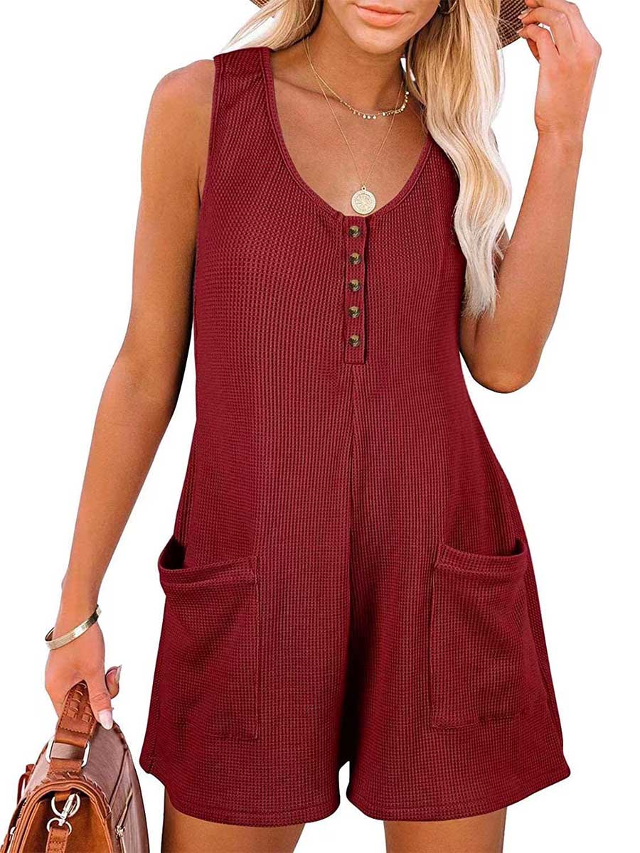 Bellevoga Casual Button Pocket Vest Jumpsuit