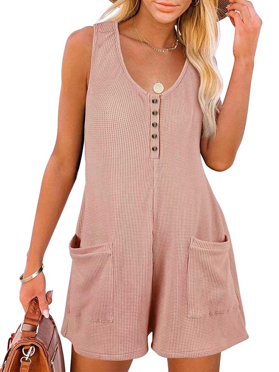 Bellevoga Casual Button Pocket Vest Jumpsuit