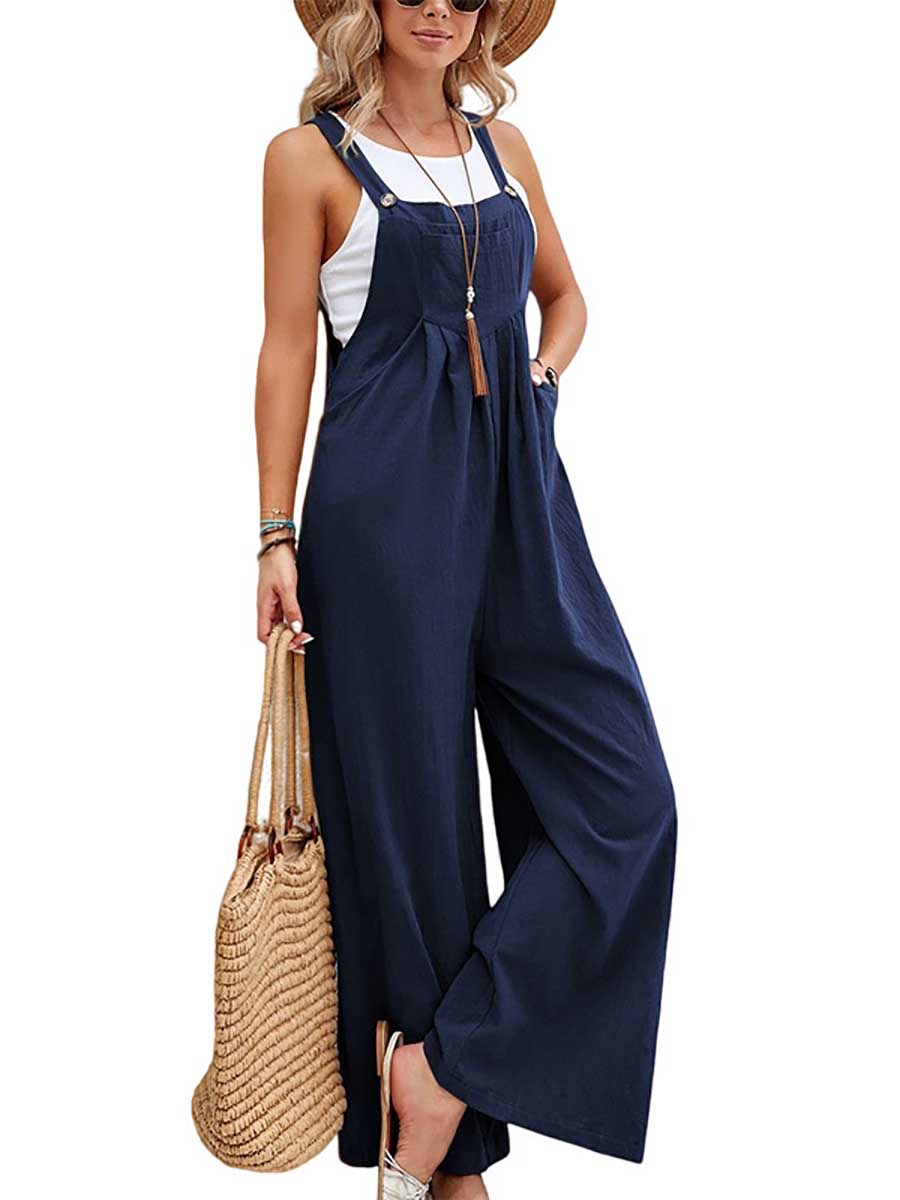 BellevogaSolid Color Casual Bib Pants