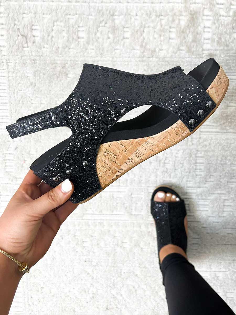 Bellevoga Mid Heel Glitter Sandals