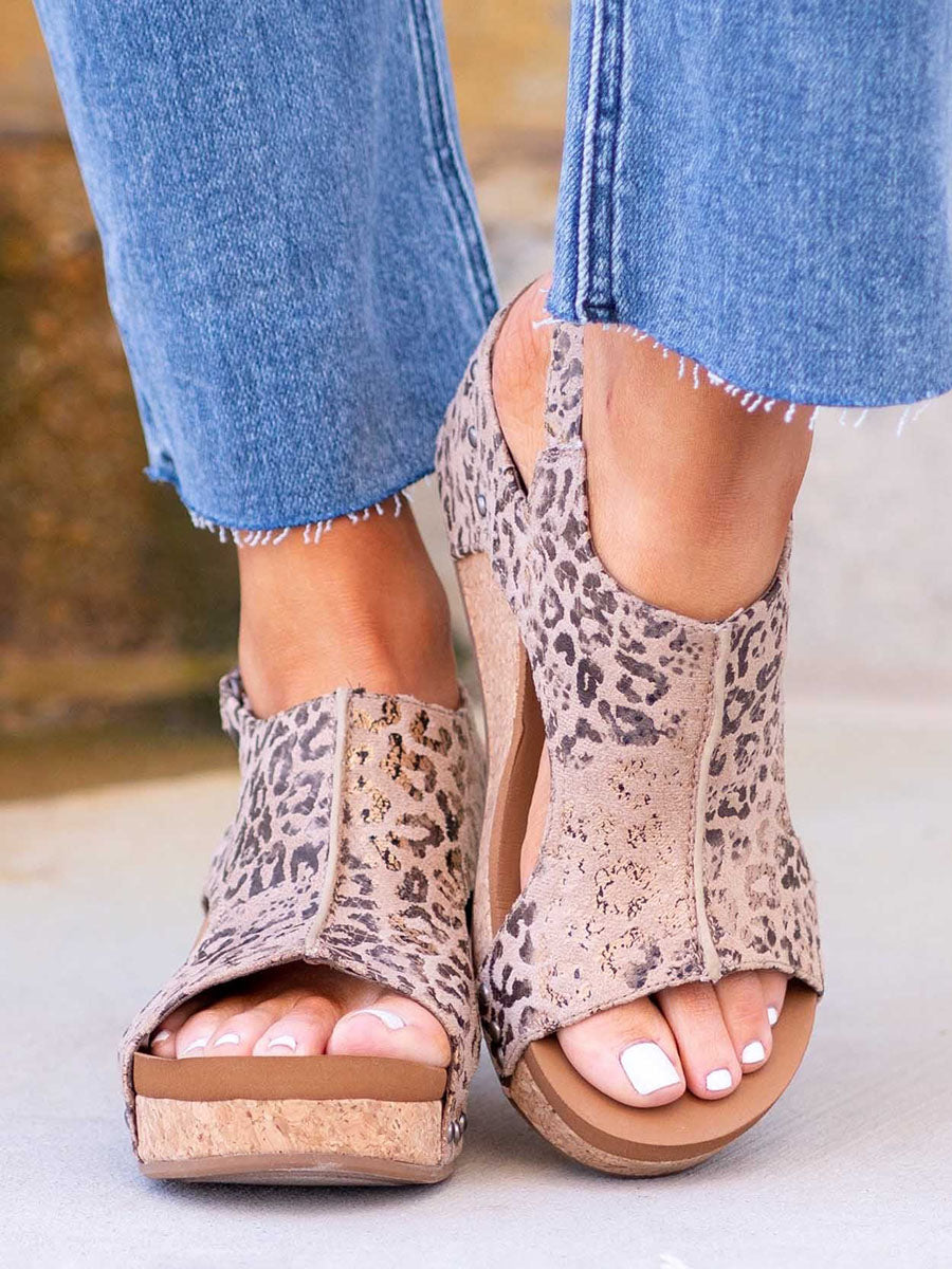 Bellevoga Leopard Wedge Sandals