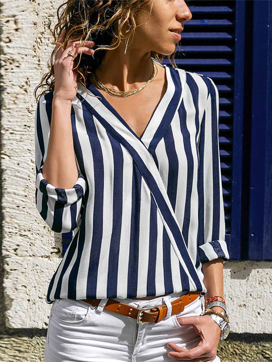 Bellevoga V-Neck Striped Long-Sleeved Shirt