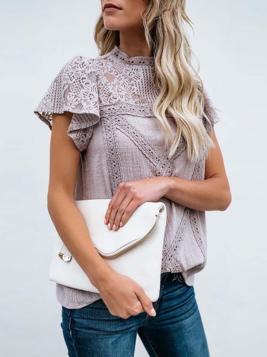 Bellevoga Not So Secret Lace Overlay Ruffle Top - 3 Colors