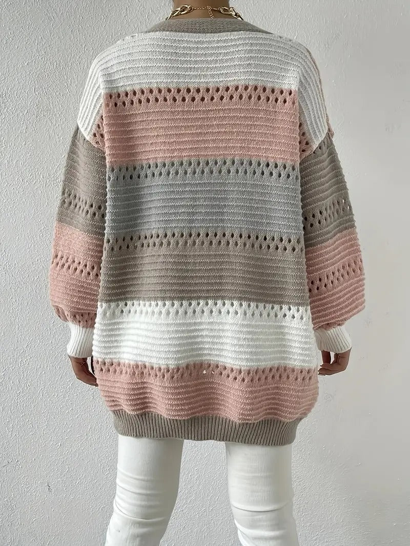 Bellevoga Cut Out Color Block Knit Cardigan