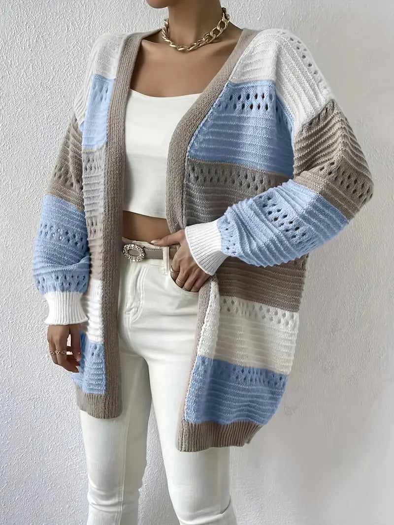 Bellevoga Cut Out Color Block Knit Cardigan