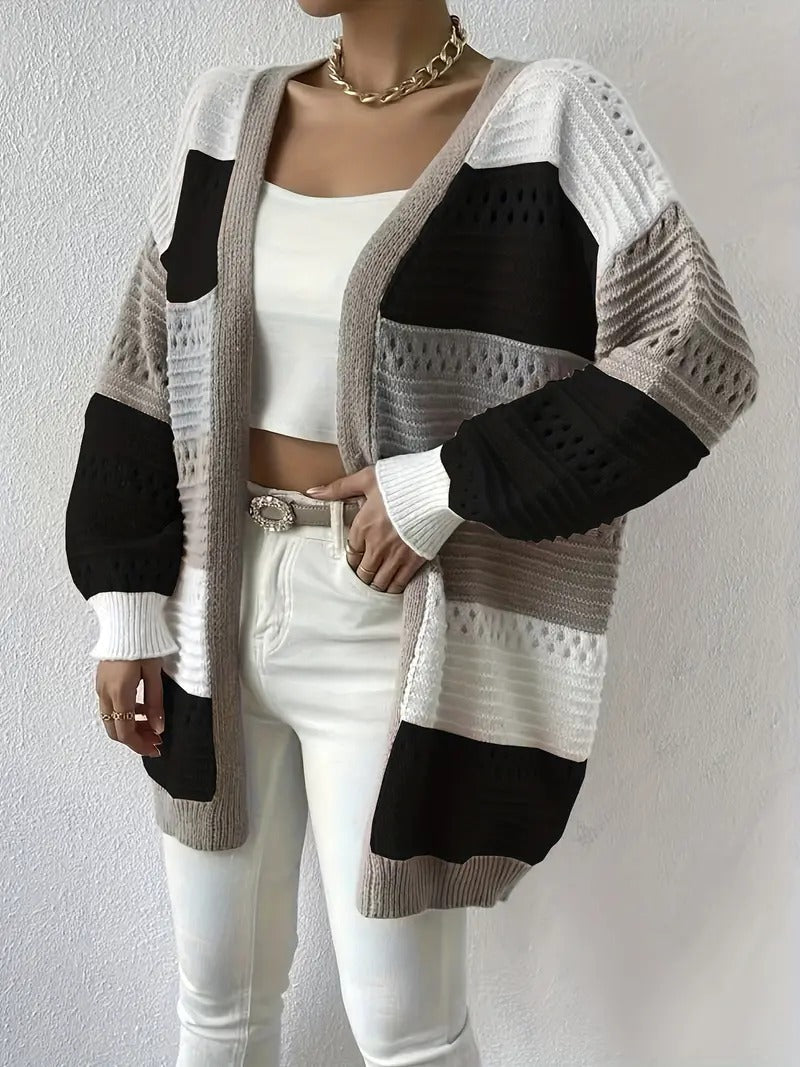 Bellevoga Cut Out Color Block Knit Cardigan