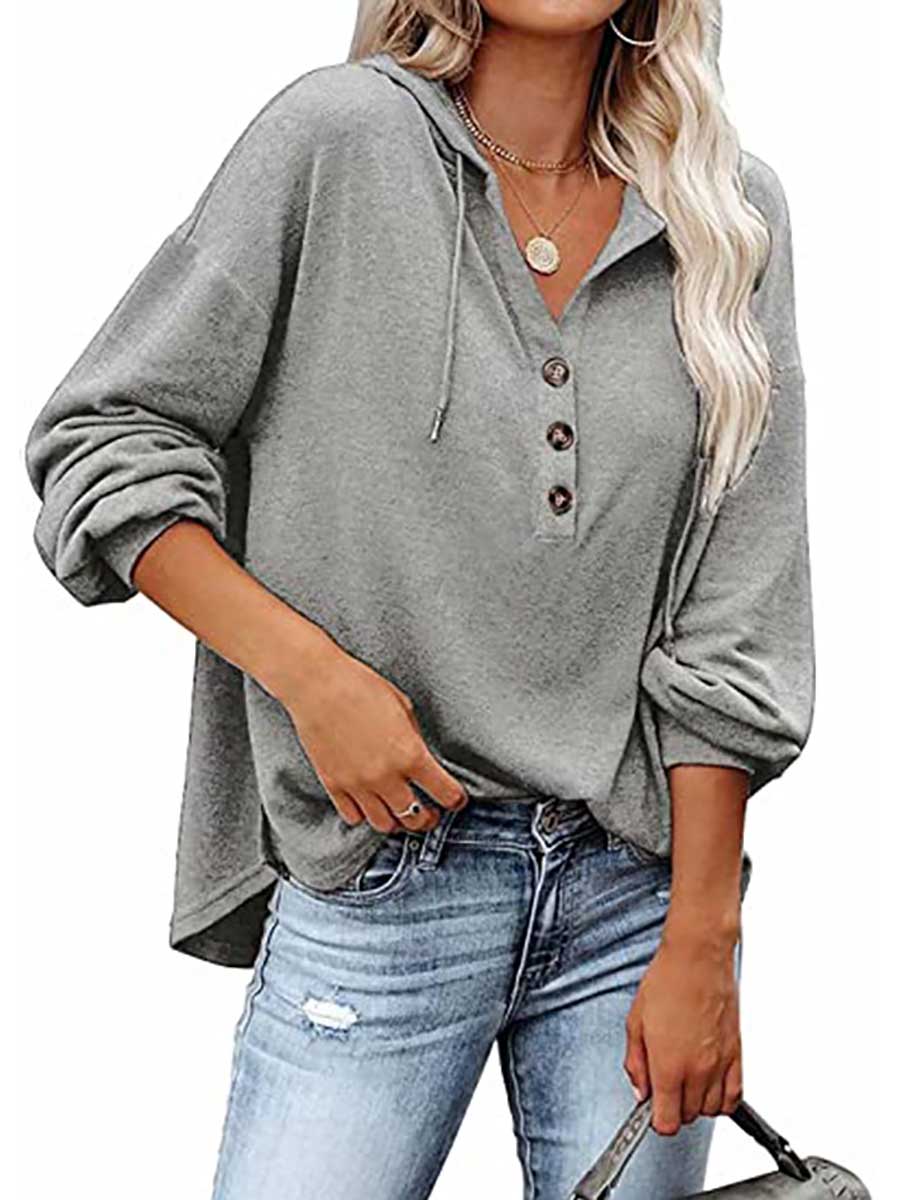 Bellevoga Casual Loose Solid Color Hoodie Sweatshirt