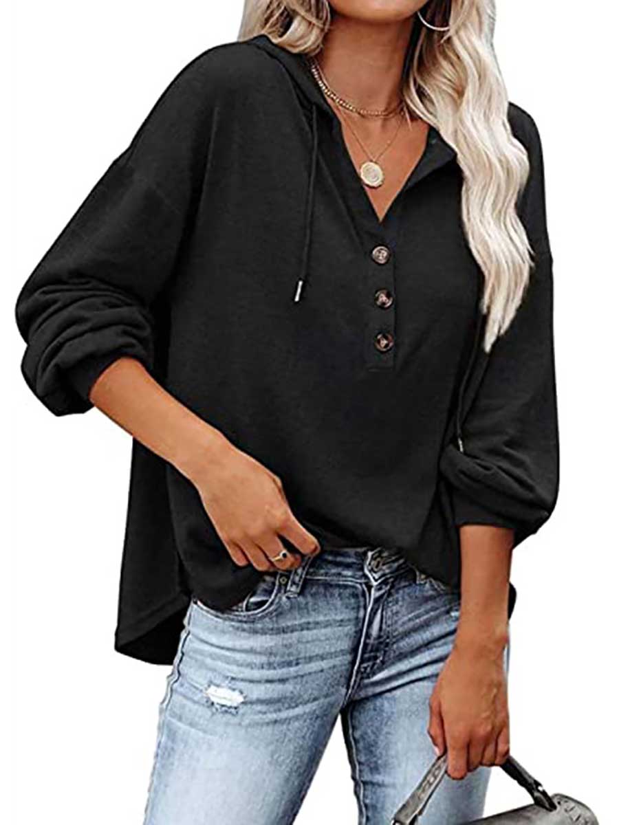 Bellevoga Casual Loose Solid Color Hoodie Sweatshirt