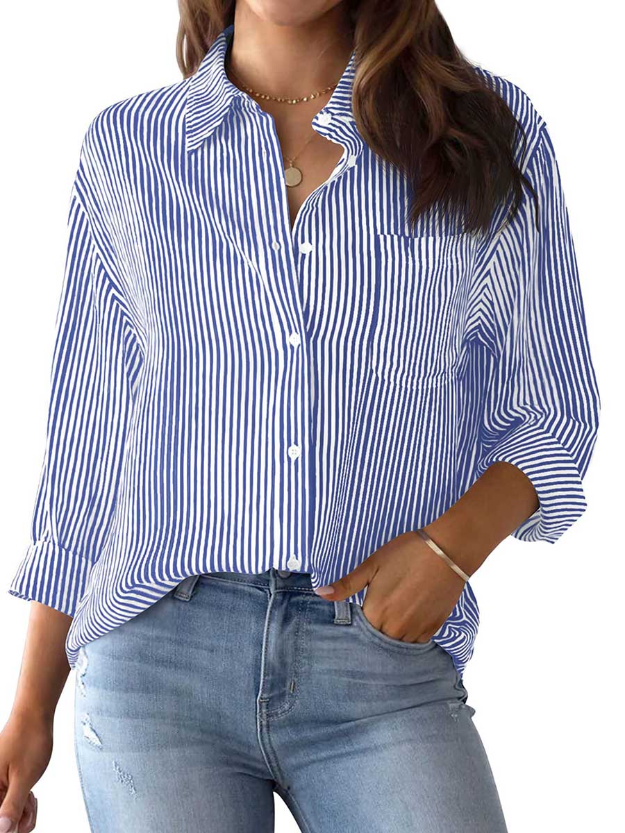 Bellevoga Striped Long Sleeve Collared Shirt Top