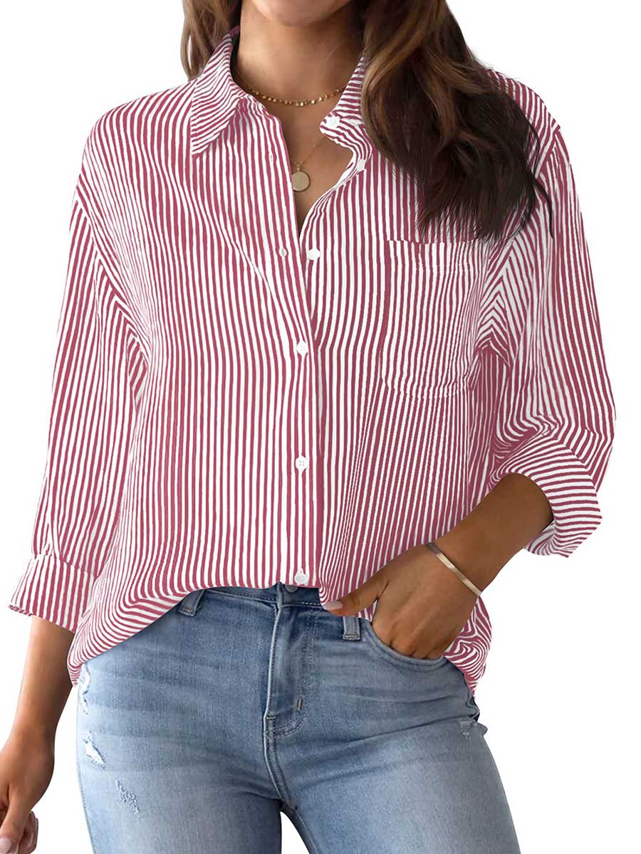 Bellevoga Striped Long Sleeve Collared Shirt Top