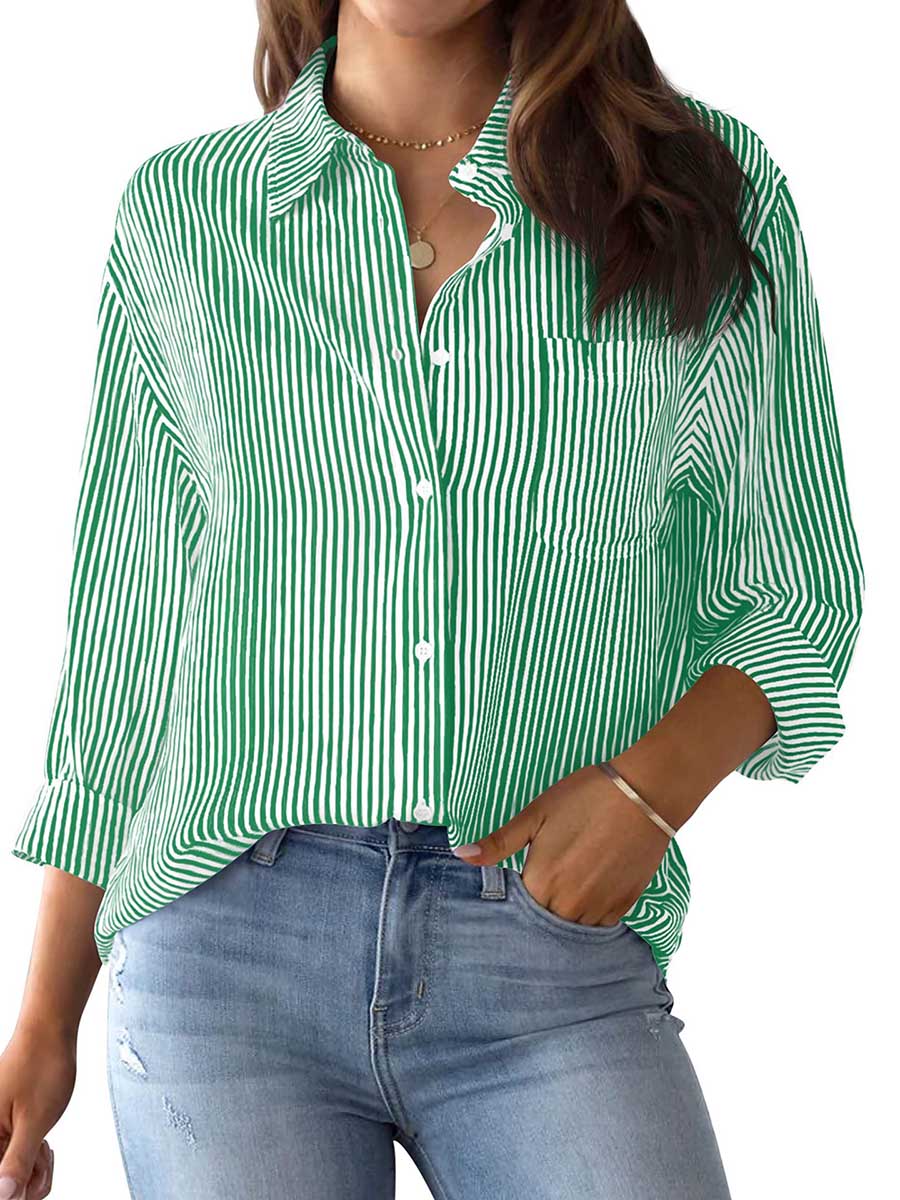 Bellevoga Striped Long Sleeve Collared Shirt Top