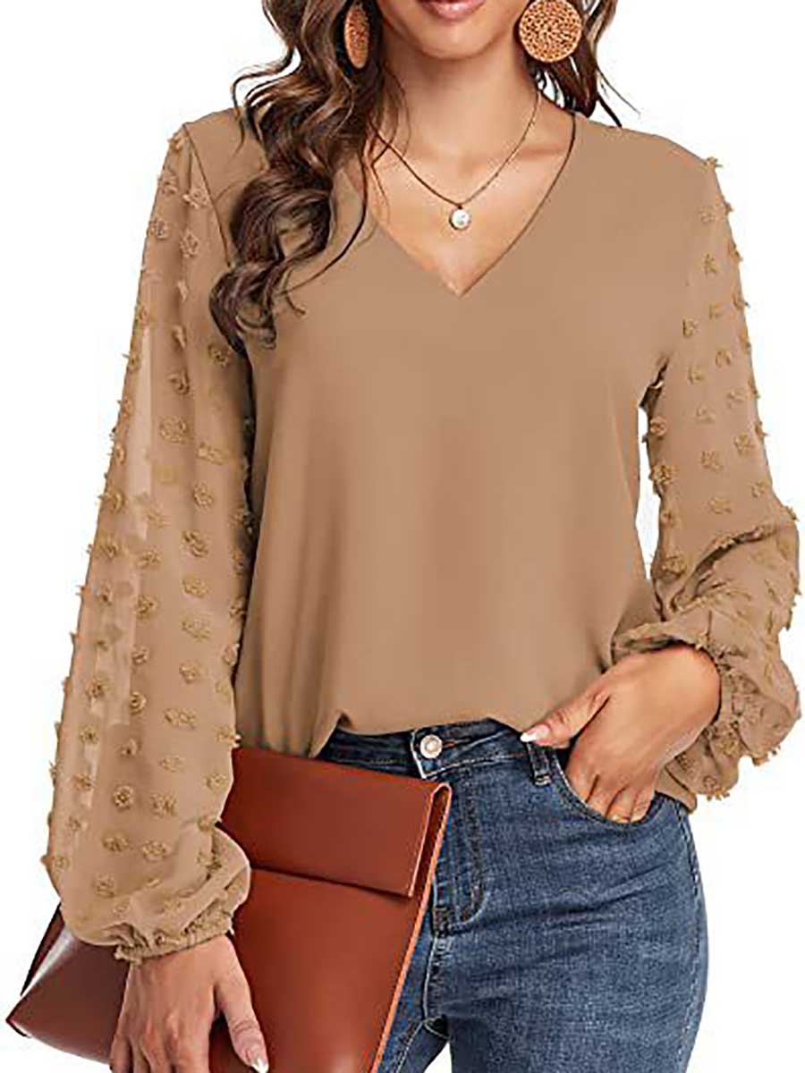 Bellevoga V-Neck Chiffon Long Sleeve Top