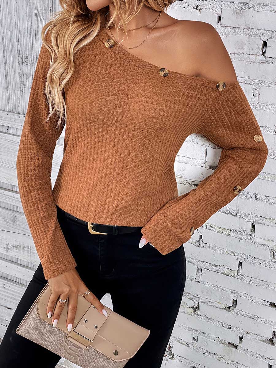 Bellevoga Long Sleeve Knit Slim Strapless Top