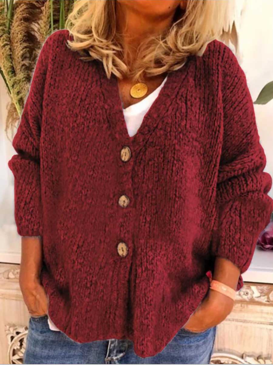 Bellevoga Solid Color Loose Knit Sweater