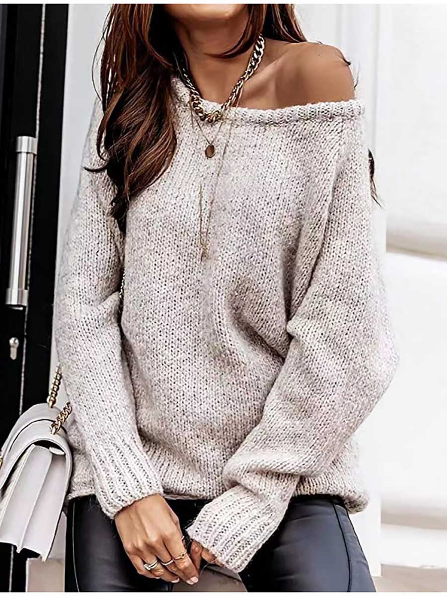 Bellevoga Strapless Sexy Crew Neck Sweater