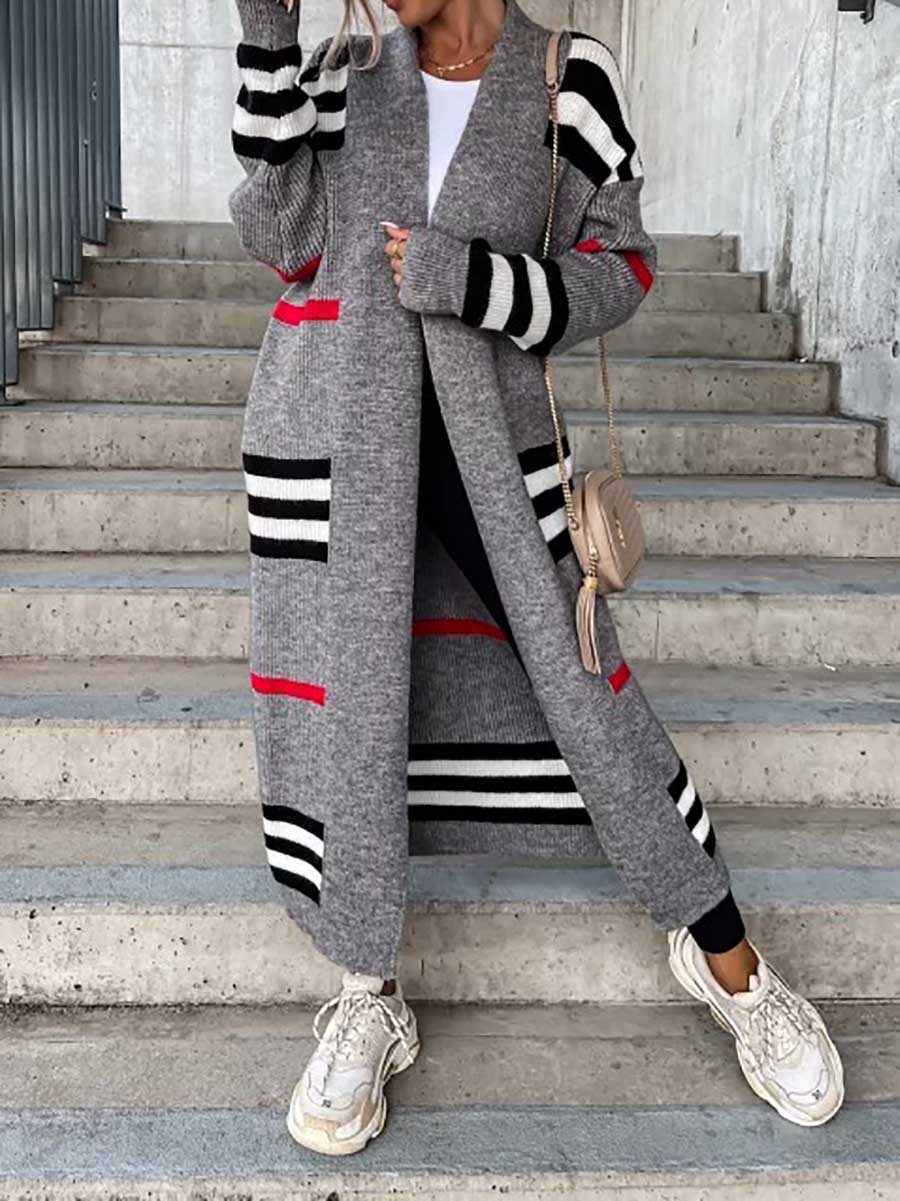 Bellevoga Long Striped Knit Cardigan