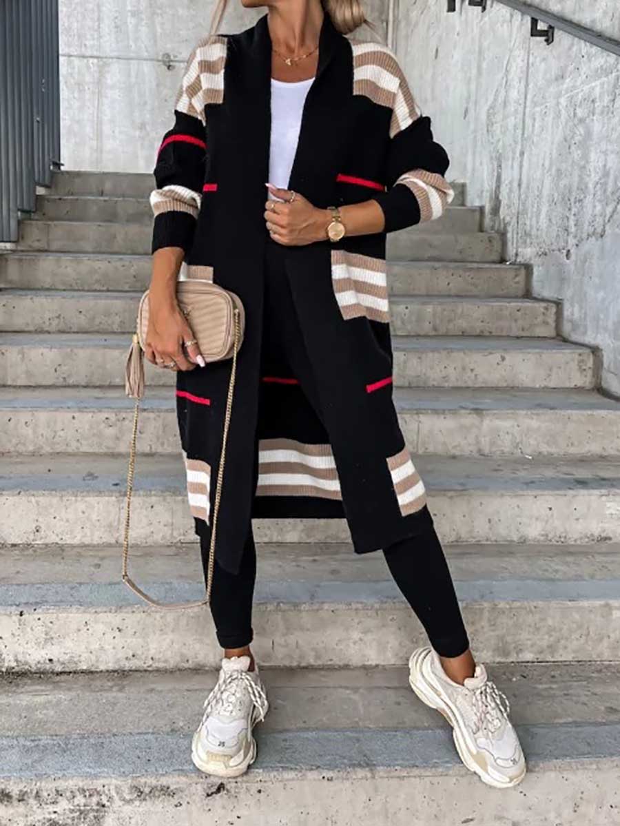 Bellevoga Long Striped Knit Cardigan