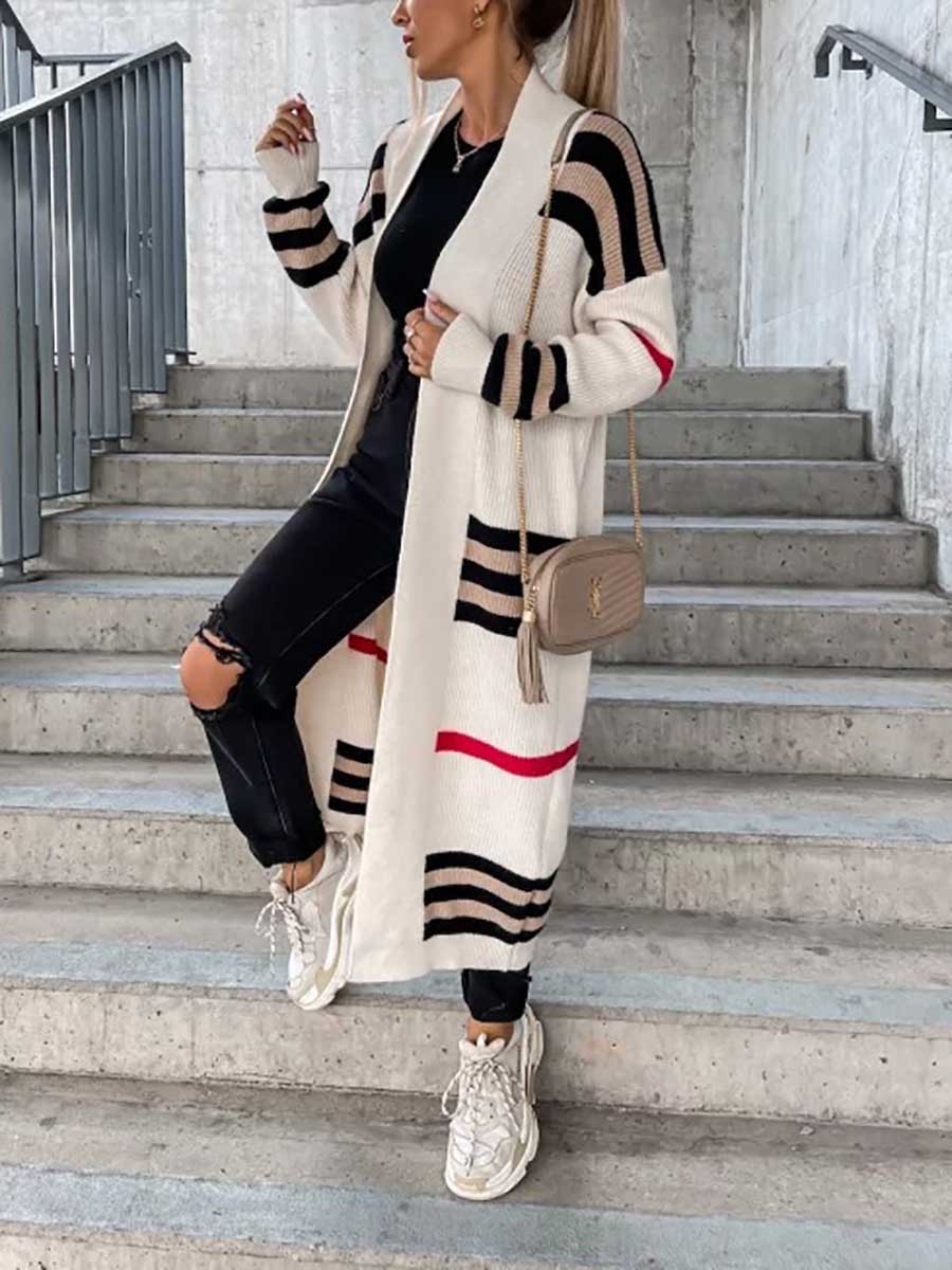 Bellevoga Long Striped Knit Cardigan