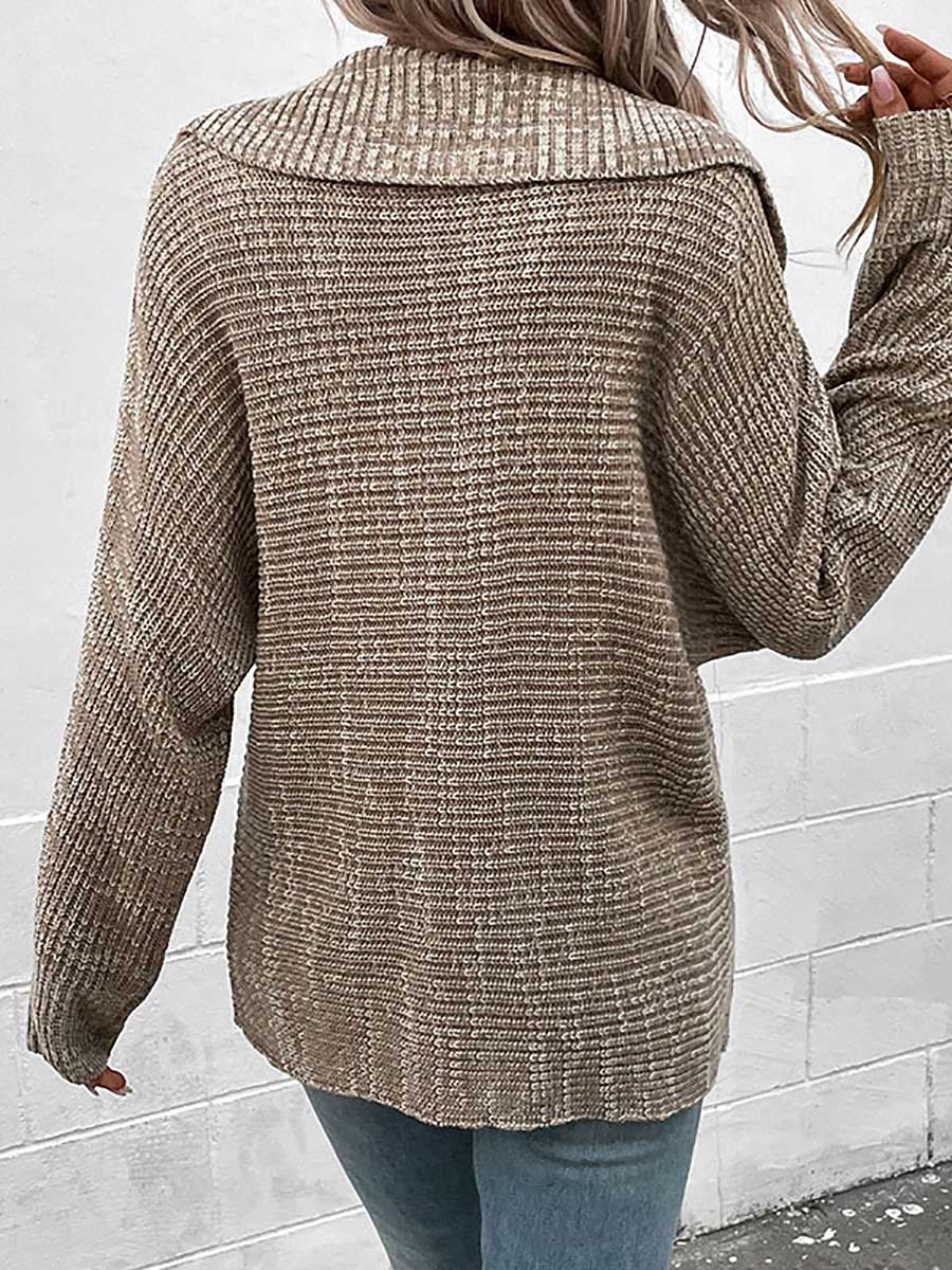 Bellevoga Solid Color Long Sleeve Lapel Sweater