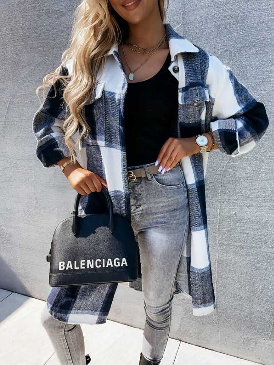 Bellevoga Plaid Tweed Mid-Length Jacket