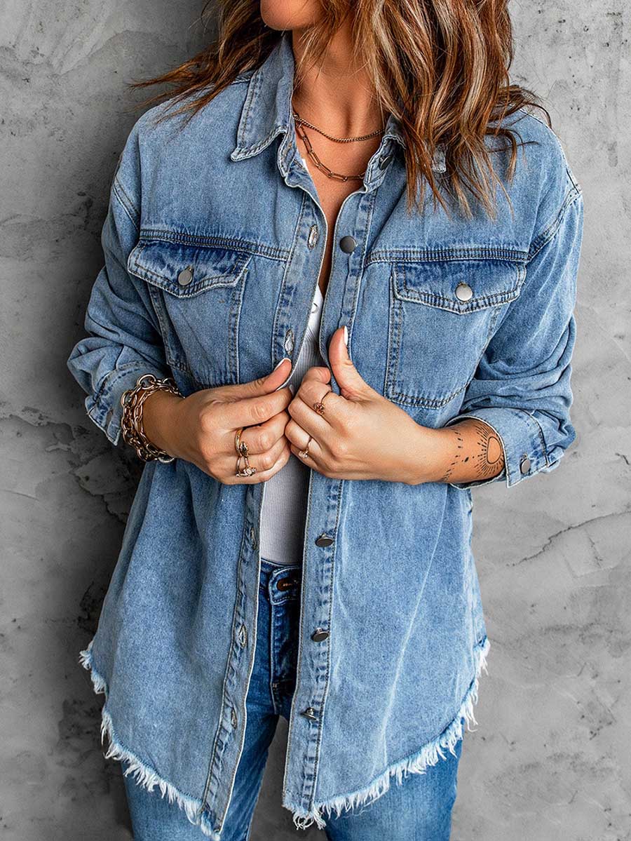 Bellevoga Denim Lapel Loose Fit Shirt