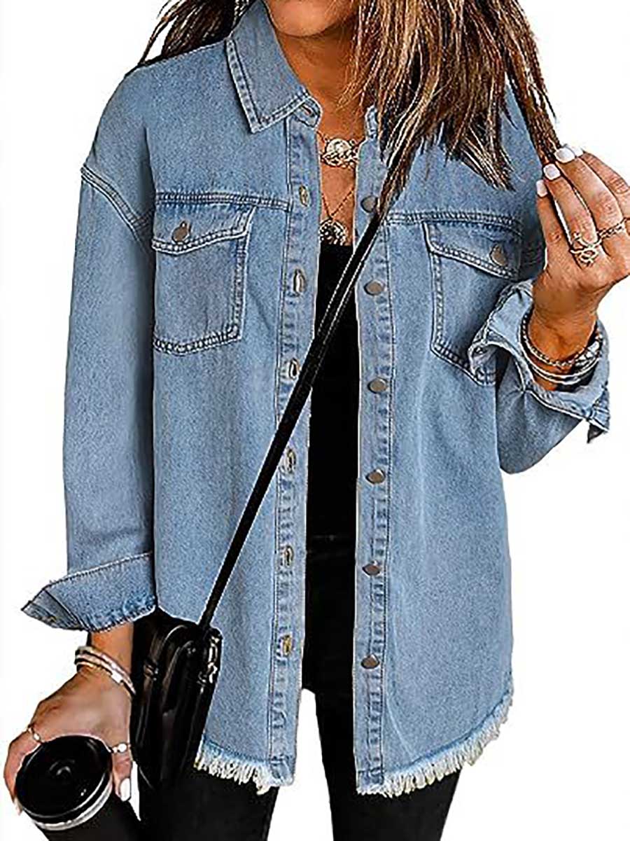 Bellevoga Denim Lapel Loose Fit Shirt