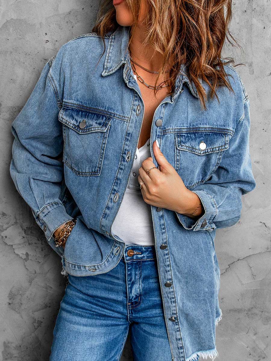 Bellevoga Denim Lapel Loose Fit Shirt