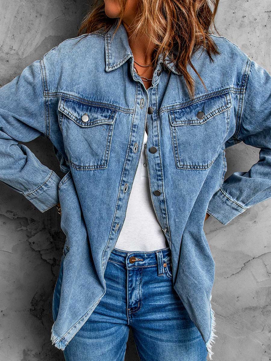 Bellevoga Denim Lapel Loose Fit Shirt