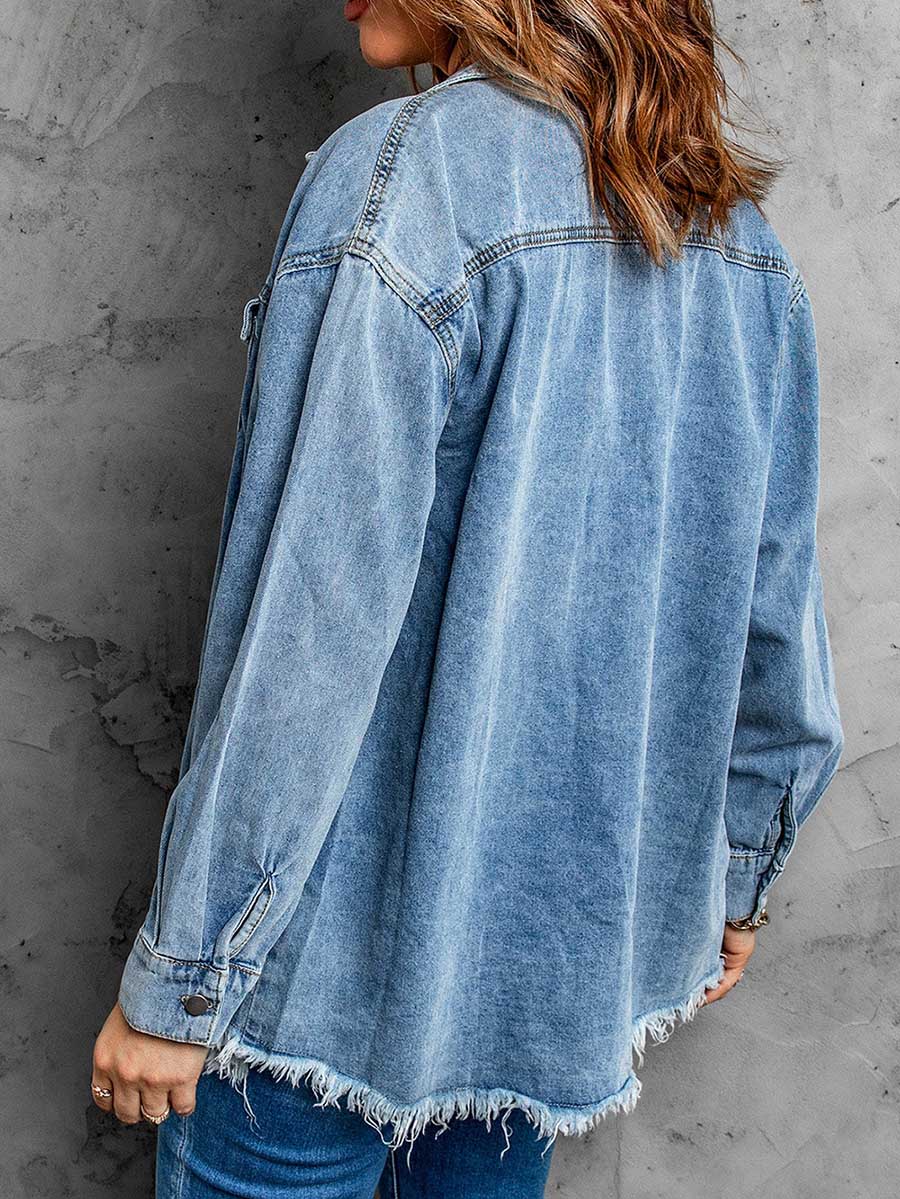 Bellevoga Denim Lapel Loose Fit Shirt