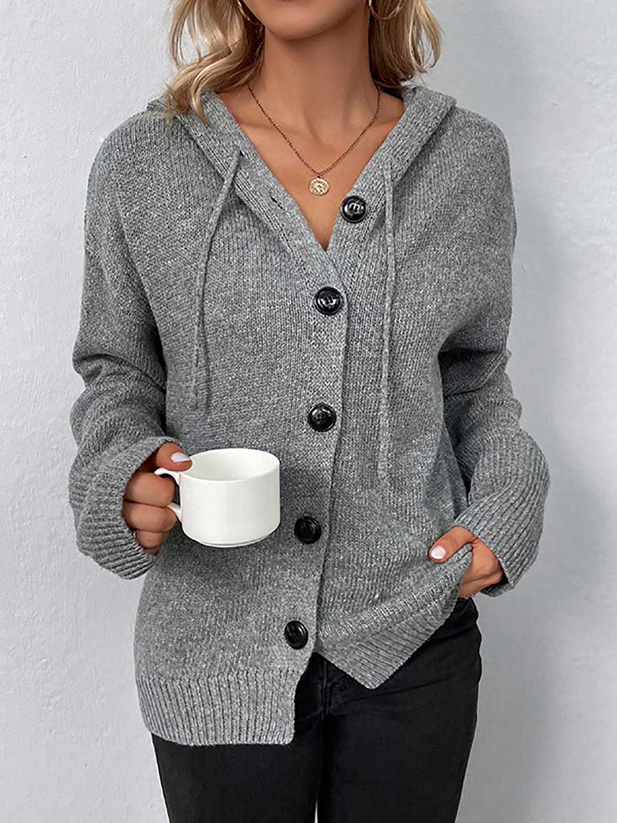 Bellevoga Hooded Drawstring Knit Cardigan Jacket