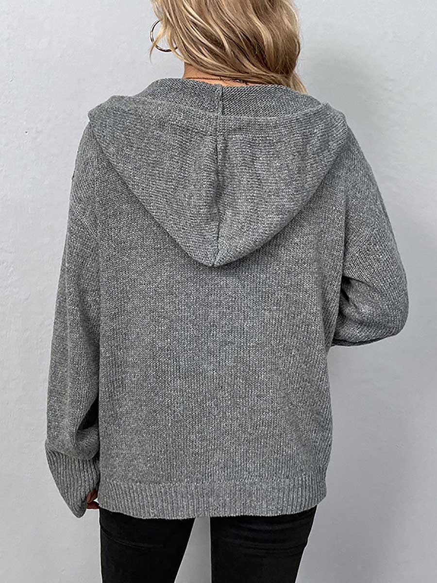 Bellevoga Hooded Drawstring Knit Cardigan Jacket