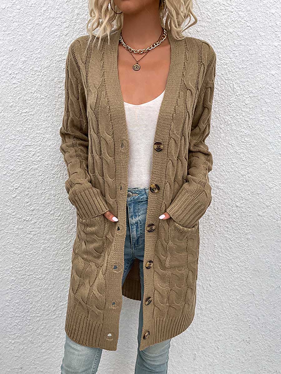 Bellevoga Long Twist Sweater Button Cardigan