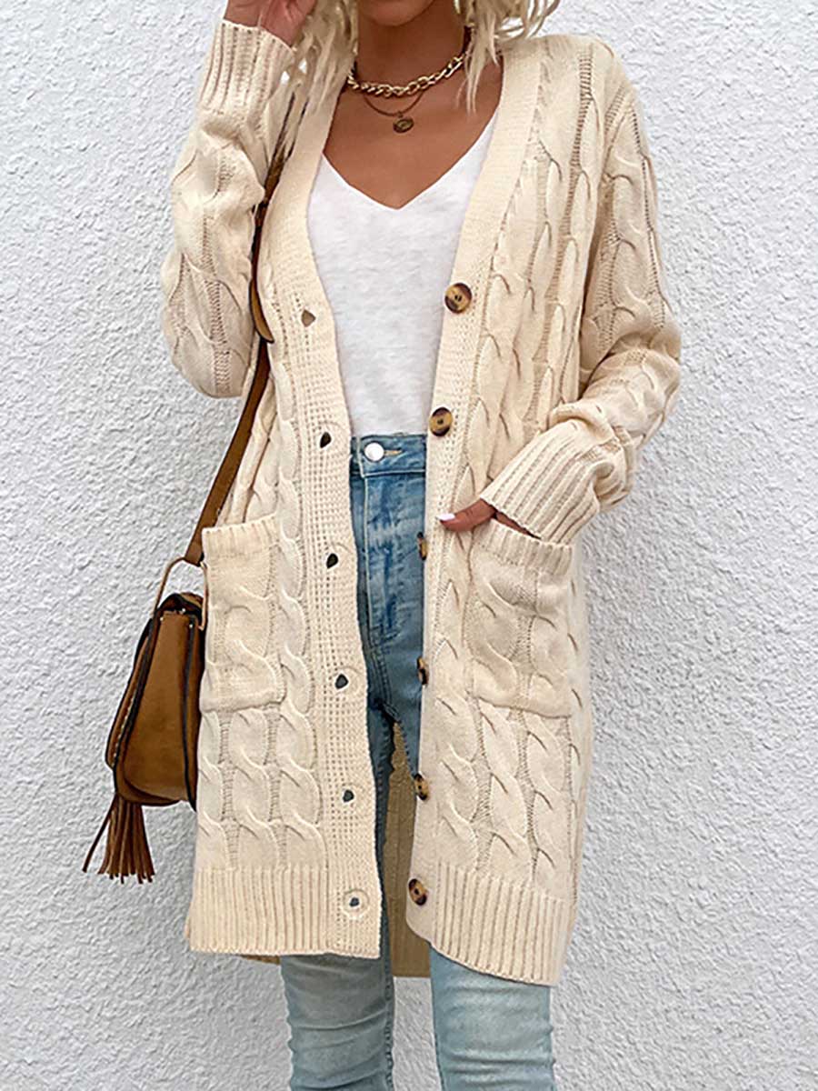 Bellevoga Long Twist Sweater Button Cardigan