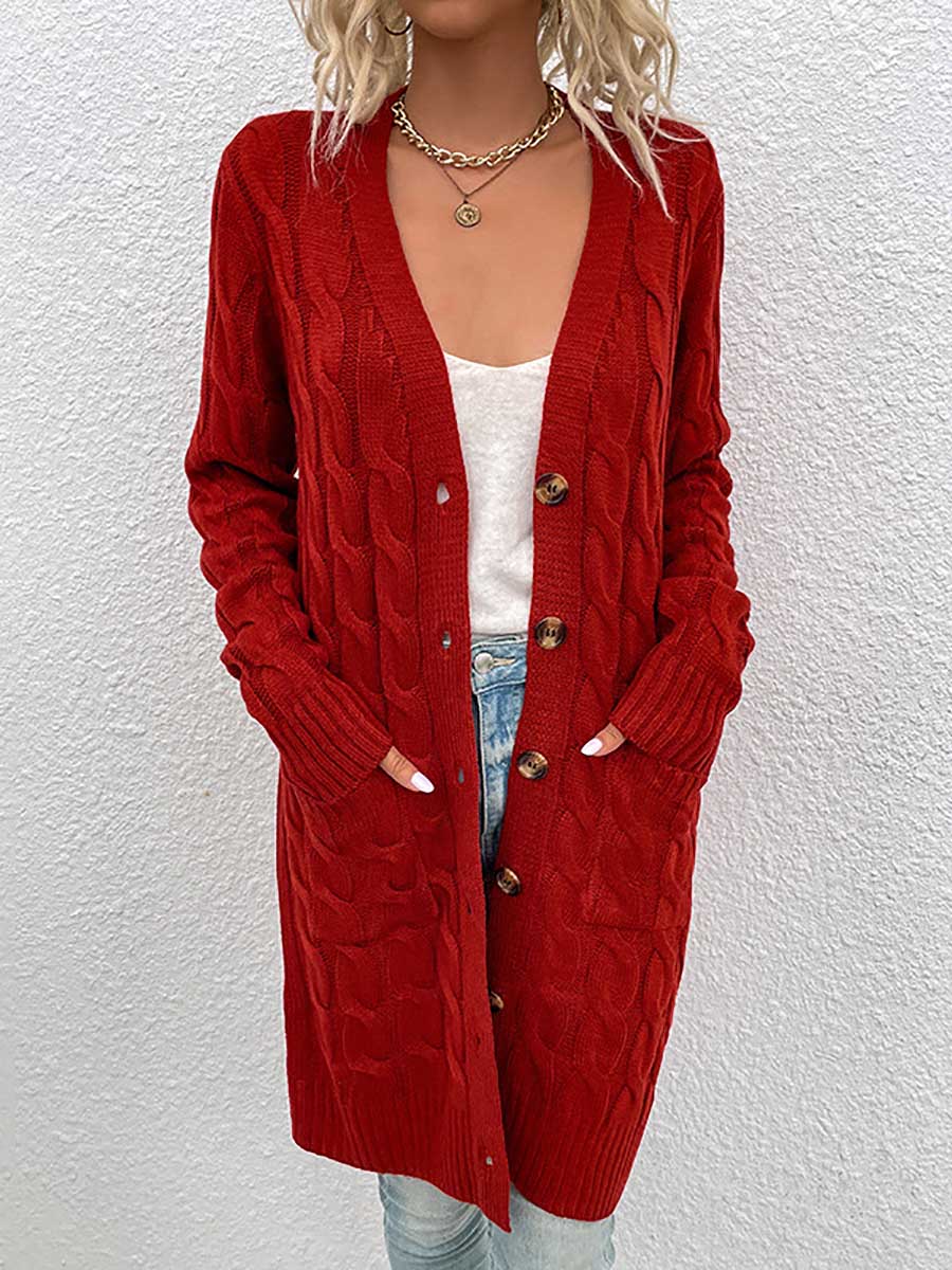 Bellevoga Long Twist Sweater Button Cardigan