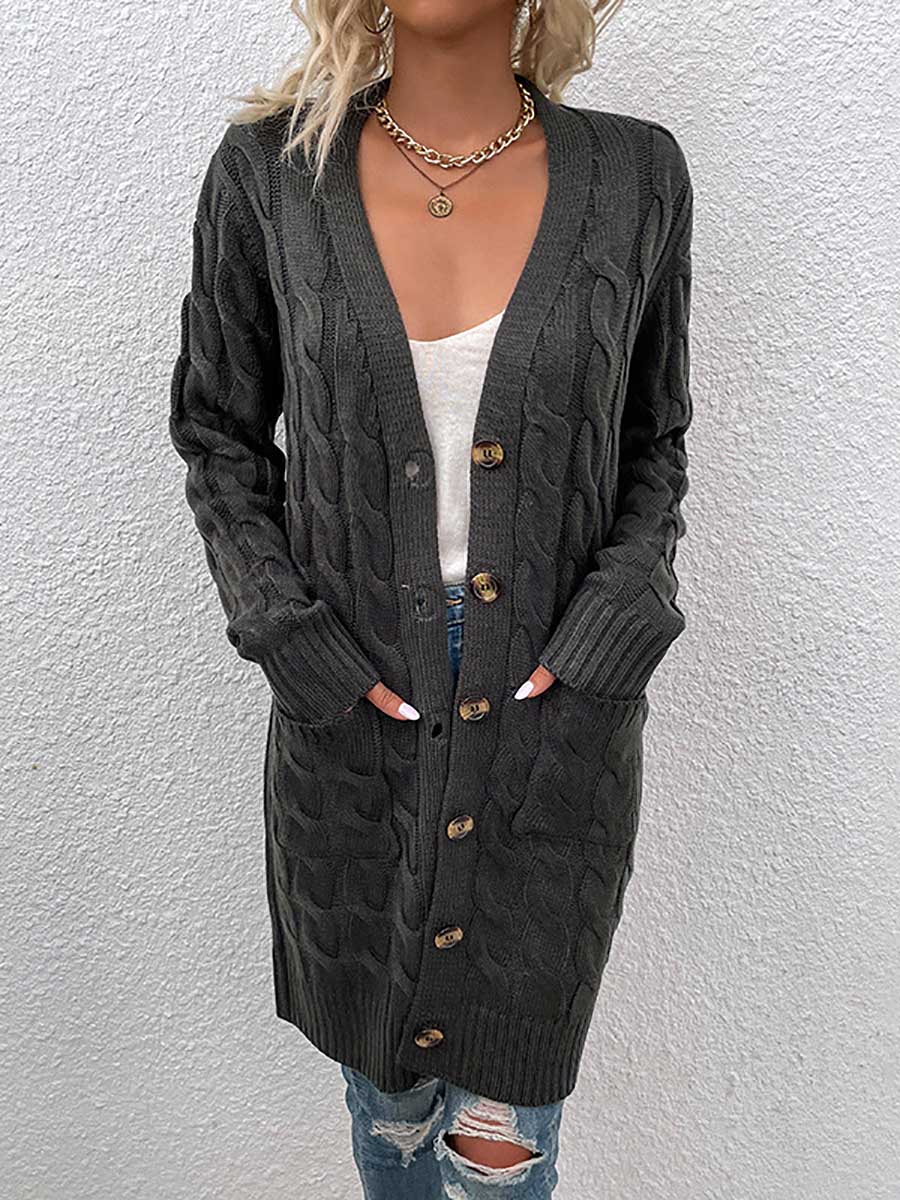 Bellevoga Long Twist Sweater Button Cardigan