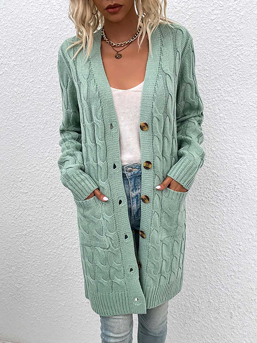 Bellevoga Long Twist Sweater Button Cardigan