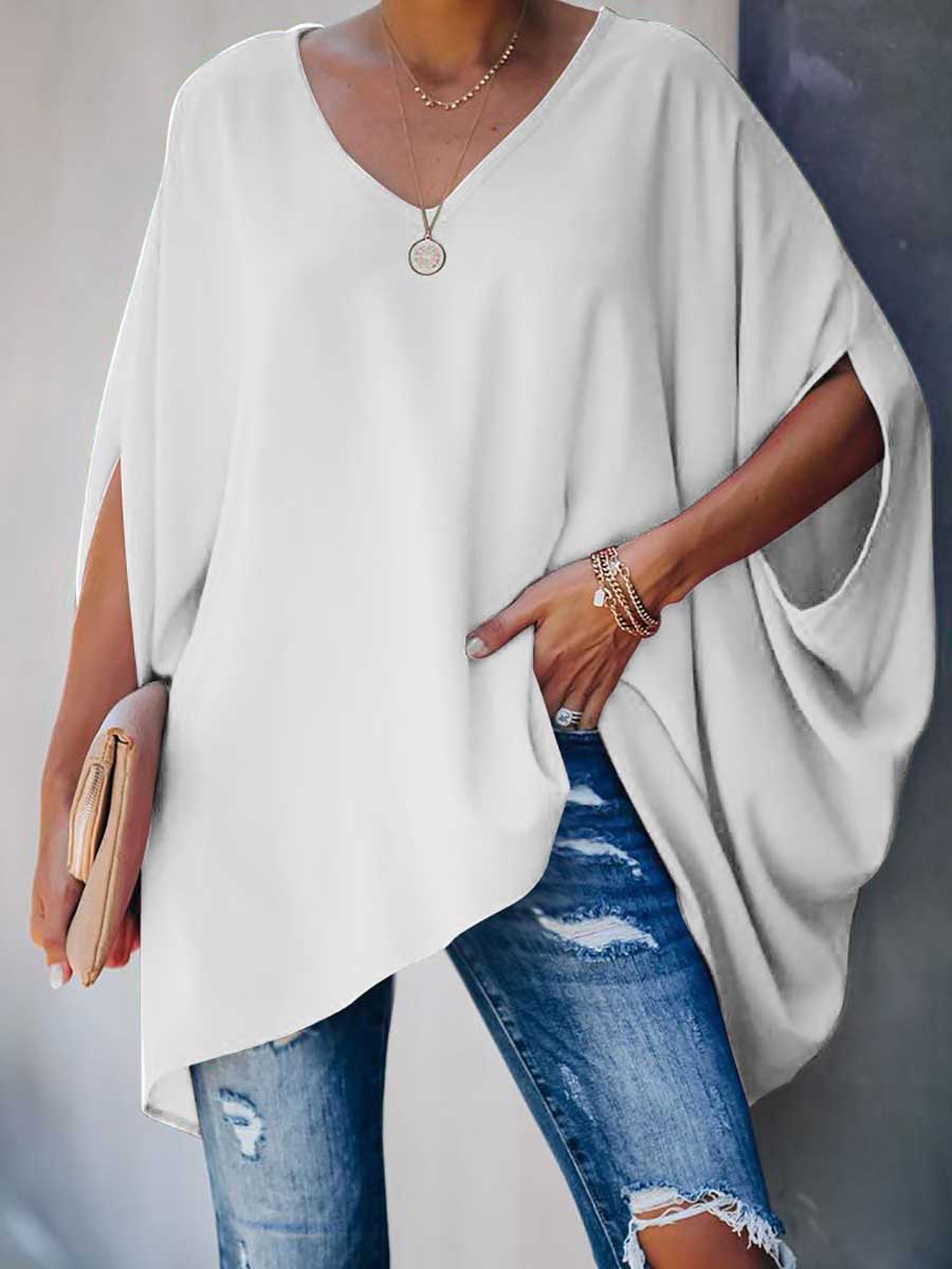 Bellevoga Bat Sleeve v-Neck Loose Top