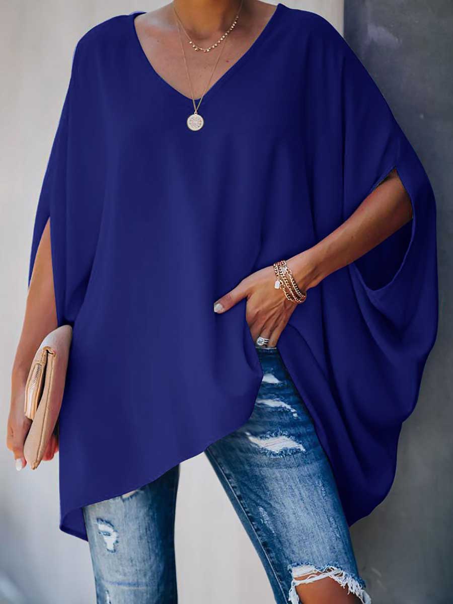 Bellevoga Bat Sleeve v-Neck Loose Top