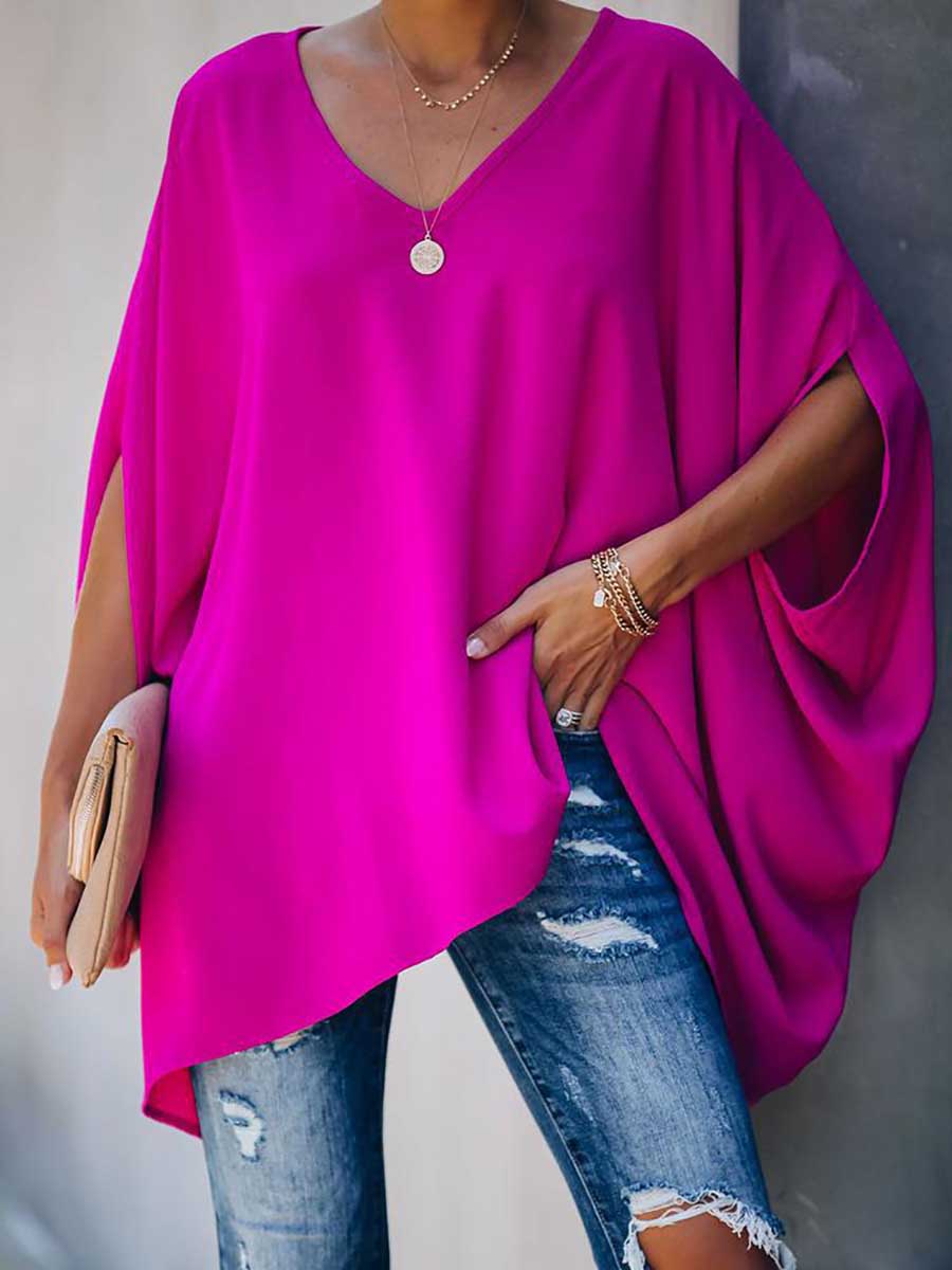 Bellevoga Bat Sleeve v-Neck Loose Top