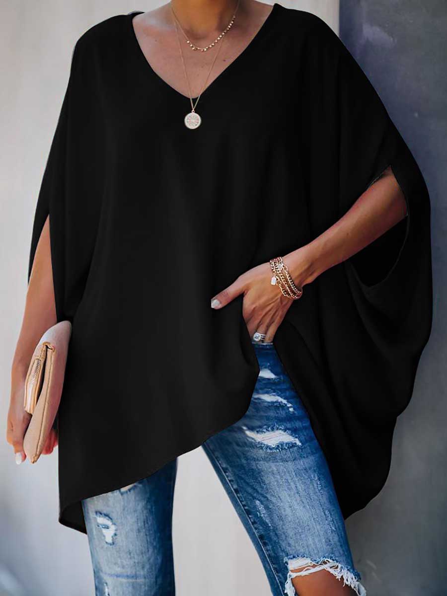 Bellevoga Bat Sleeve v-Neck Loose Top