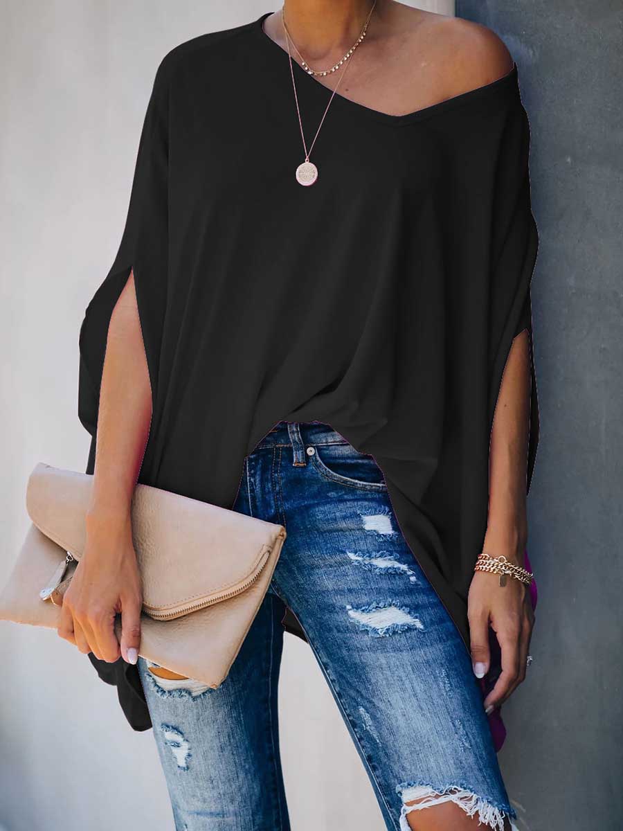 Bellevoga Bat Sleeve v-Neck Loose Top