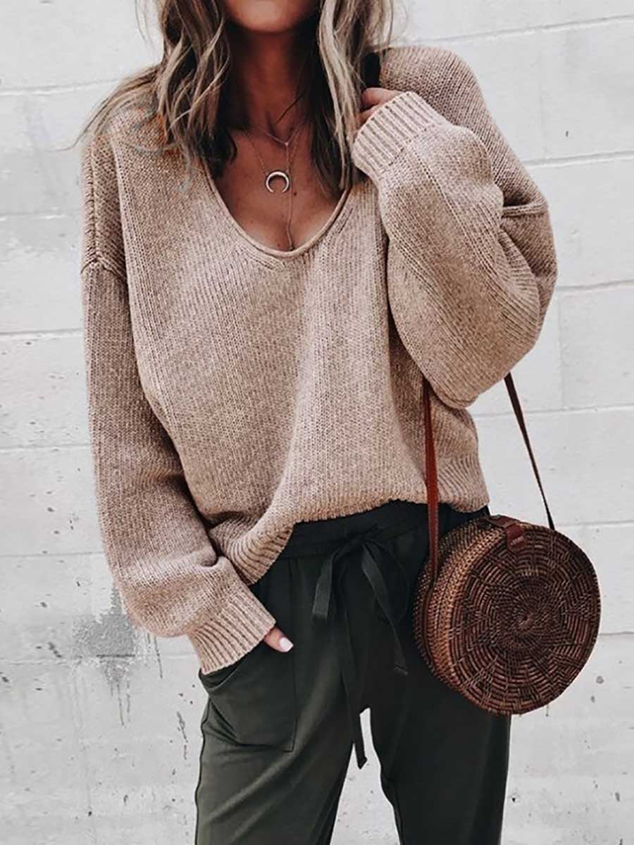 Bellevoga V-neck long sleeve sweater knit