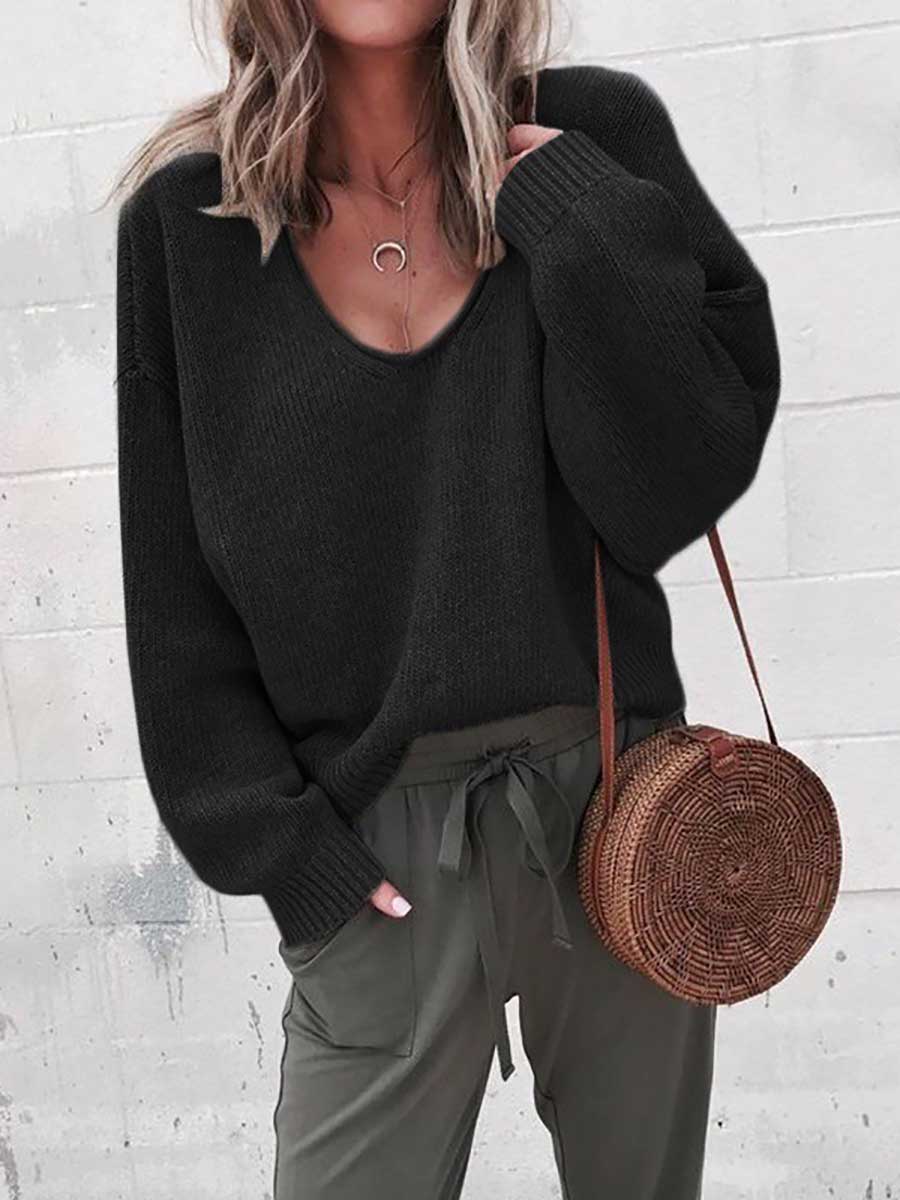 Bellevoga V-neck long sleeve sweater knit