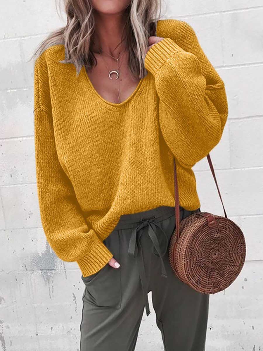 Bellevoga V-neck long sleeve sweater knit